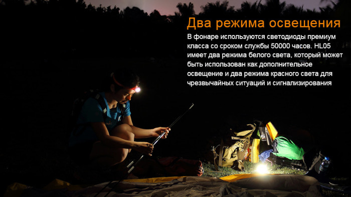Налобний ліхтар Fenix HL05 White/Red LEDs, червоний 