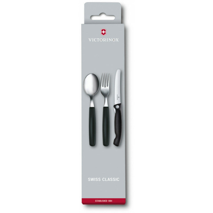 Набір кухонний Victorinox SwissClassic Table Set 3шт з чорн. ручкою (складний ніж, вилка, ложка) (відкрита/ пошкоджена упаковка) 