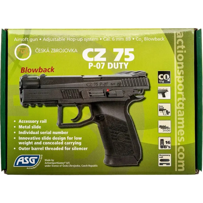 Пістолет страйкбольний ASG CZ75 P-07 Duty CO2. Blowback. кал. 6 мм 