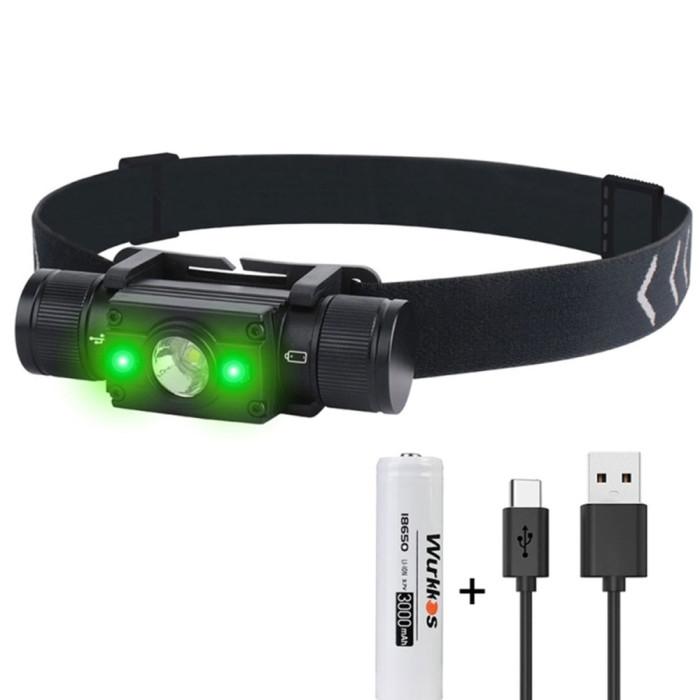 Ліхтар налобний Wurkkos HP300 USB-C Rechargeable 18650 із зеленим світлом, чорний 