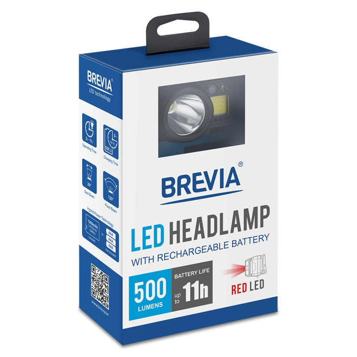 Ліхтар налобний BREVIA 500Lm, 3W CREE XPG + COB, 1200mAh/3xAAA, Sensor White/Red (14350ERBX1) 