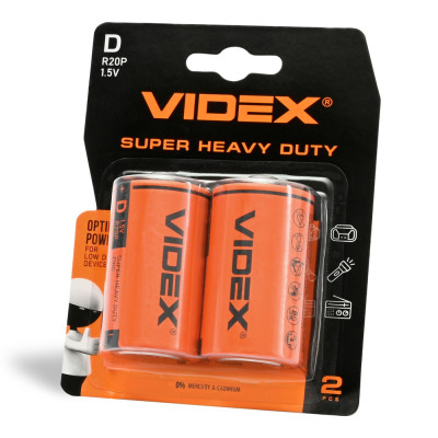 Батарейка сольова Videx R20P/D 2шт BLISTER