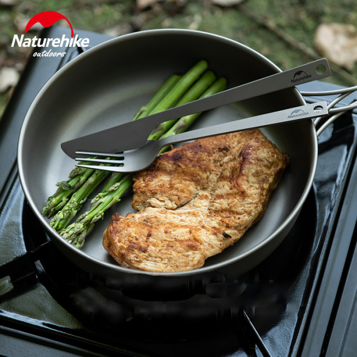 Набір столових приборів (ложка, виделка, ніж) з титану Naturehike NH19T011-D, сірий з мішечком 