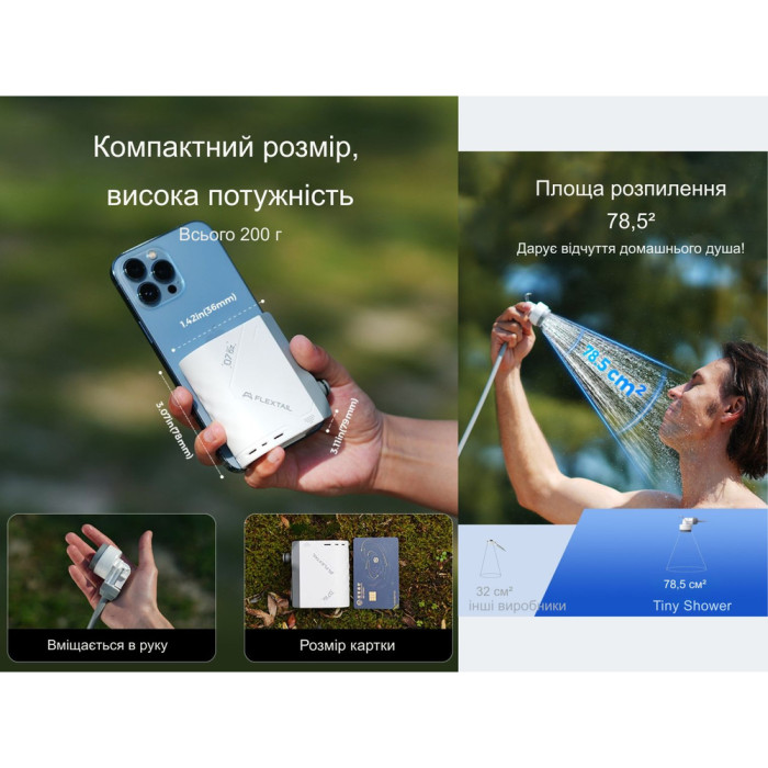Душ портативний з насосом на акумуляторі Flextail Tiny Shower, білий 