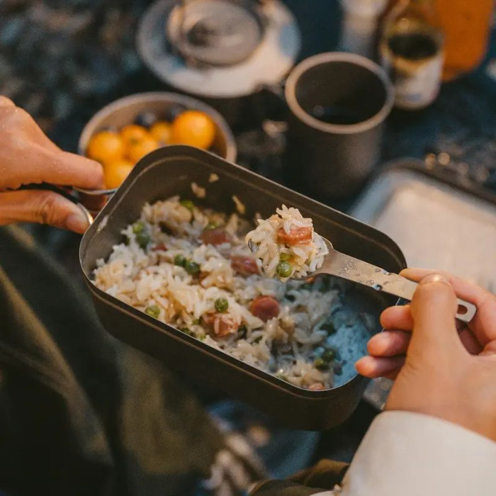 Набір столових приборів (ложка, виделка, ніж) з титану Naturehike CNH22CJ017, сірий з мішечком 