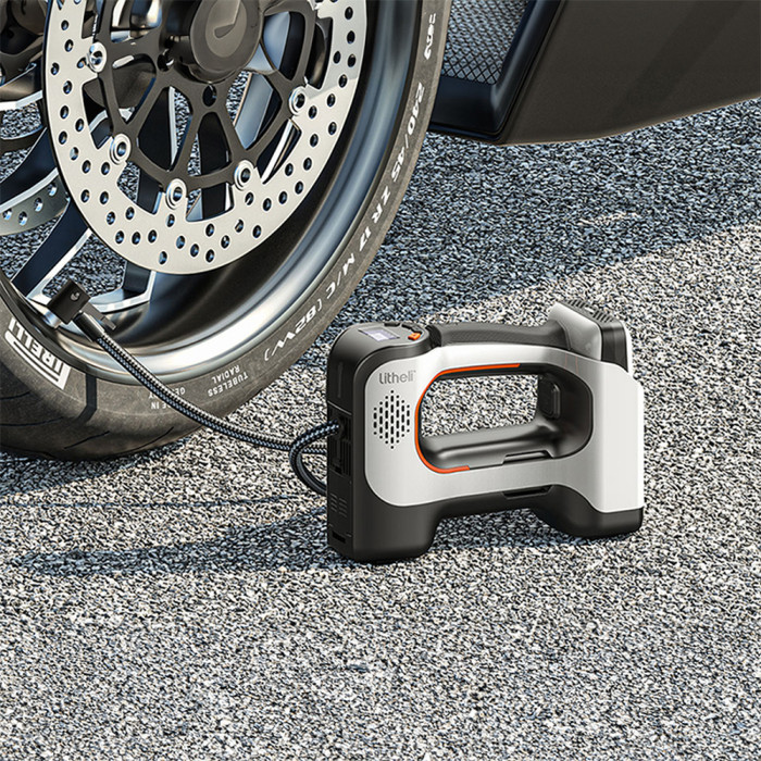 Акумуляторний компресор Litheli з ліхтарем, живлення від павербанку (УМБ Litheli Power Bank 20000 mAh, 45 W, 2А в комплекті) 