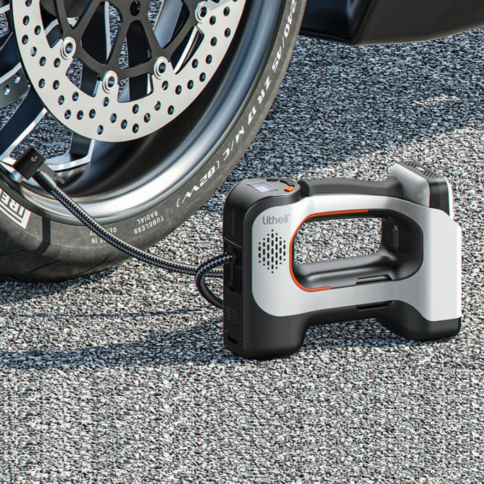 Акумуляторний компресор Litheli з ліхтарем, живлення від павербанку (УМБ Litheli Power Bank 20000 mAh, 45 W, 2А в комплекті) 