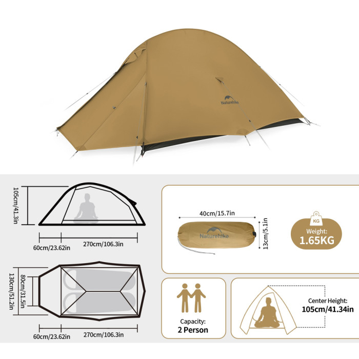 Намет надлегкий двомісний Naturehike Cloud Up Pro CNK2350WS020, коричневий 