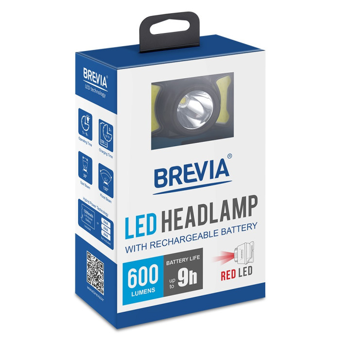Ліхтар налобний BREVIA 600Lm, 3W CREE XPG + COB, 1200mAh/3xAAA, White/Red (14450ERBX1) 