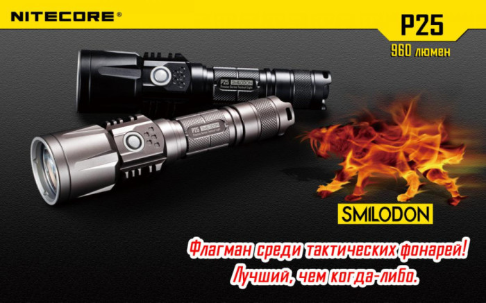 Кишеньковий ліхтар Nitecore P25 SMILODON, 960 люмен (сірий) 