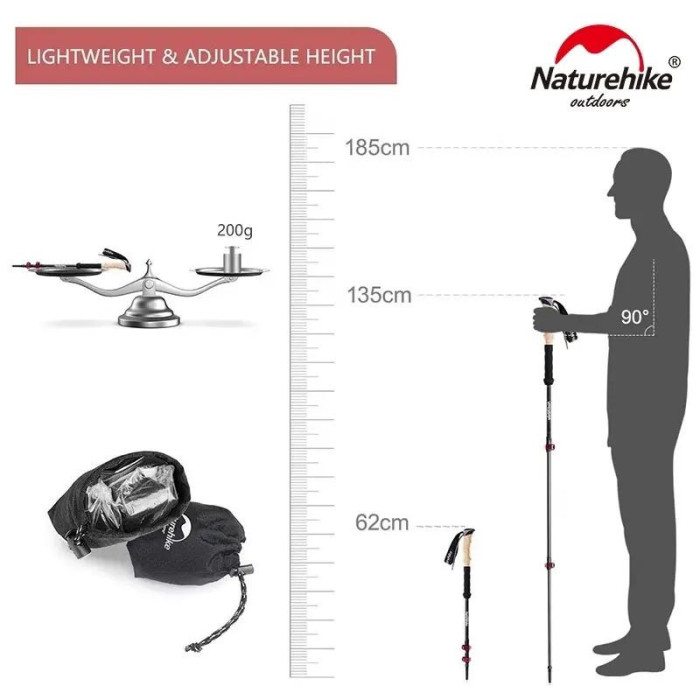 Трекінгові палиці Naturehike NH20DS003, 135 см, чорний/червоний, 2 шт 