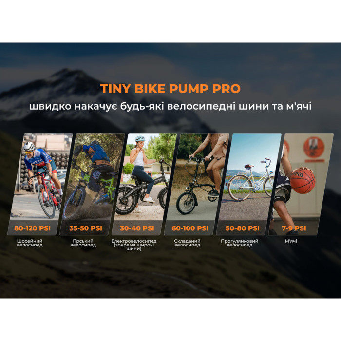 Велосипедний міні насос електричний Flextail Tiny Bike Pump Pro, 120 PSI 