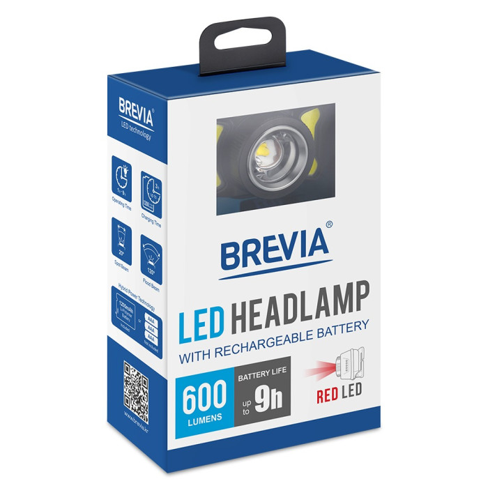 Ліхтар налобний BREVIA 600Lm, 3W CREE XPG + COB, 1200mAh/3xAAA, Zoom, White/Red (14500ERBX1) 