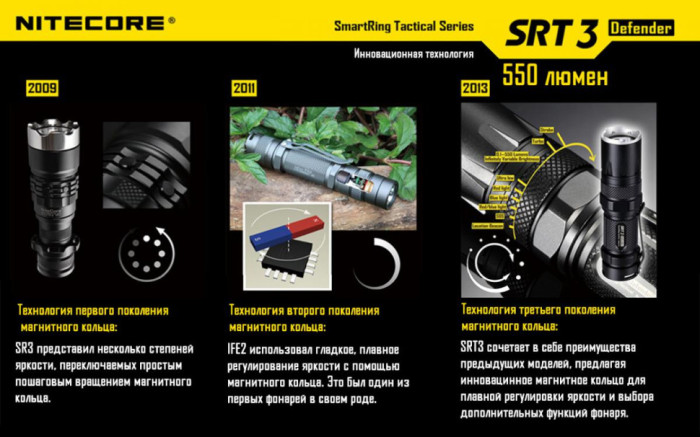 Кишеньковий ліхтар Nitecore SRT3 Defender, 550 люмен (чорний) 