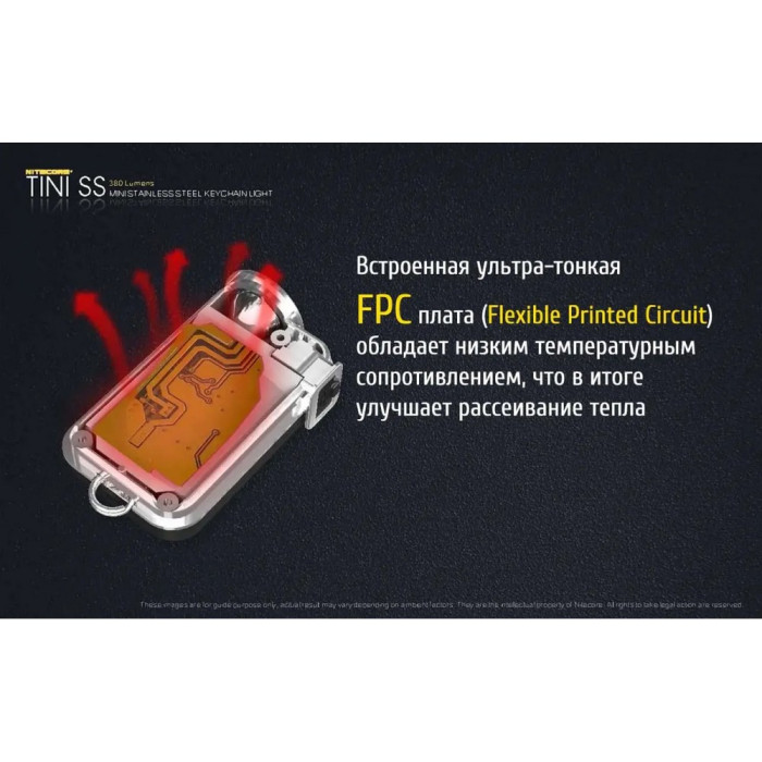 Ліхтар наключний Nitecore TINI SS (Cree XP-G2 S3 LED, 380 люмен, 4 режими, USB), крижаний 