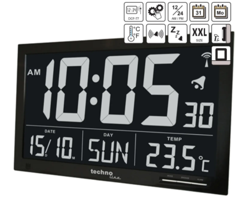 Настінний годинник Technoline, чорний, (WS8007) 