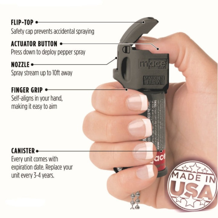Набір Mace: особистий сигнальний брелок + кишеньковий перцевий балончик 12 г, чорний 