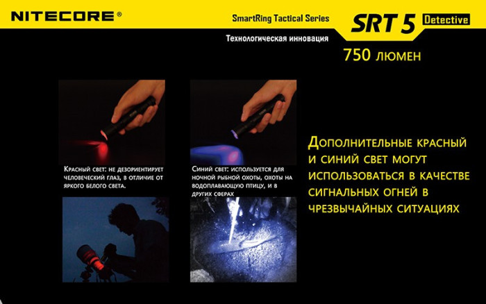 Кишеньковий ліхтар Nitecore SRT5 Detective, 750 люмен (сірий) 