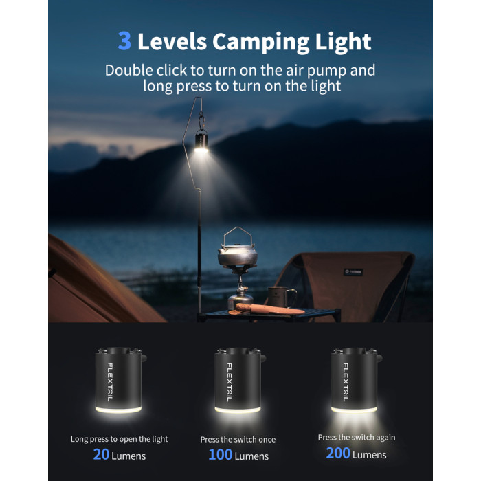 Насос-ліхтар кемпінговий Flextail Tiny Pump Х, чорний 