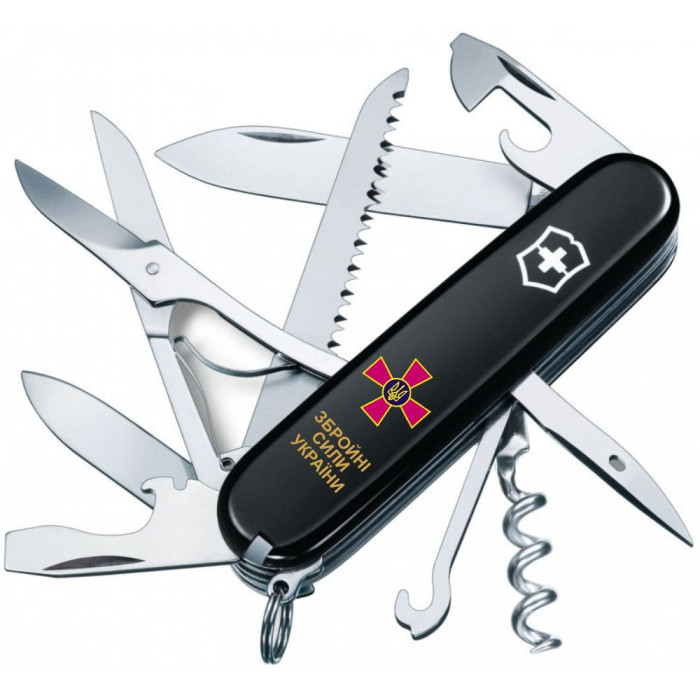 HUNTSMAN ARMY 91мм /15функ /черн /штоп /ножн/пила /гак /Емблема ЗСУ + напис ЗСУ 