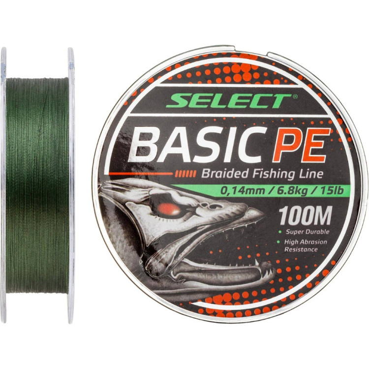 Шнур Select Basic PE 100m 0.14mm 15lb/6.8kg, темно-зелений 