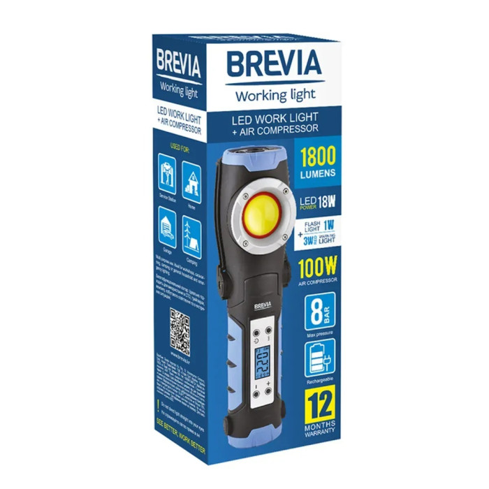 Лампа інспекційна Brevia LED 18W 1800lm + компресор 100W 7800mAh type-C 