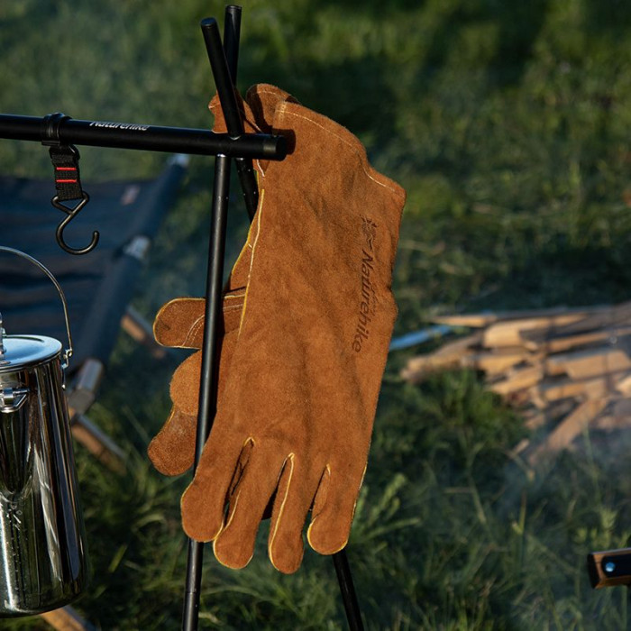 Рукавички вогнестійкі шкіряні Naturehike NH20FS042, розмір M, коричневі 