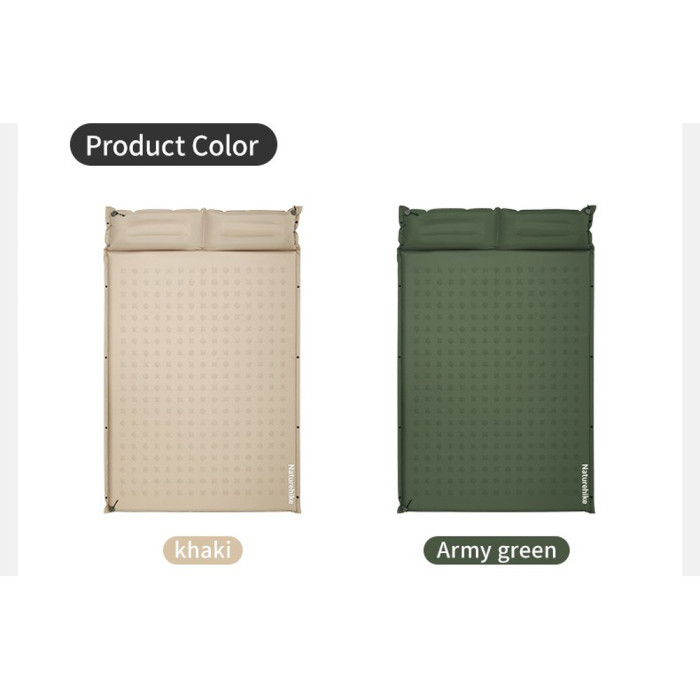 Килимок самонадувний із подушкою двомісний Naturehike CNK2550WS025, 60 мм, зелений 