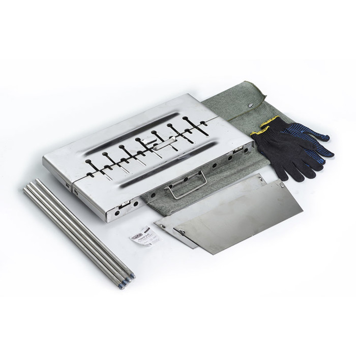 Мангал розкладний (кейс) СИЛА на 8 шампурів з нержавіючої сталі, товщина 2 мм, з чохлом та рукавичками 