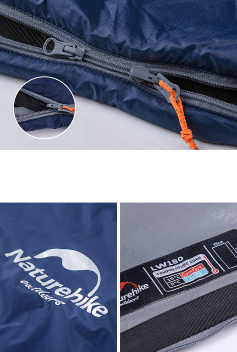 Спальник надлегкий Naturehike Ultra light LW 180 NH15S003-D, (20°C), p-p M, помаранчевий, правий 