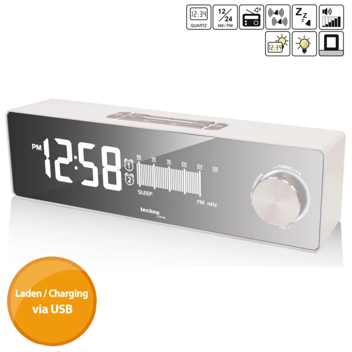 Годинник настільний з радіо Technoline WT483 White/Silver (WT483) 
