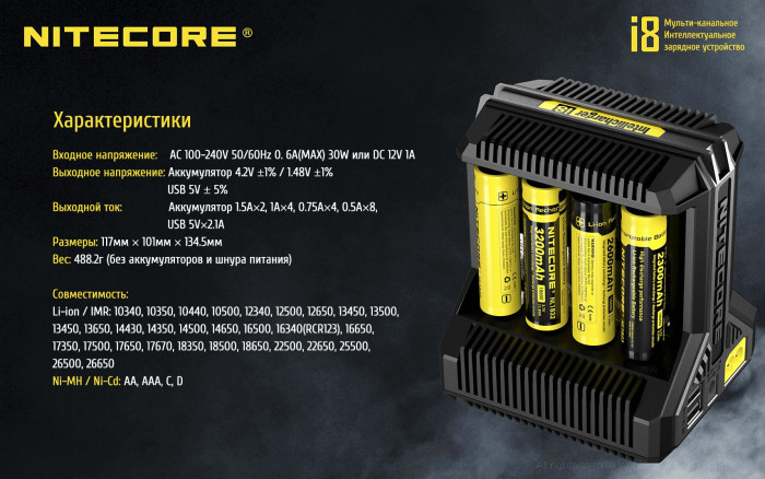 Зарядний пристрій Nitecore Intellicharger i8 