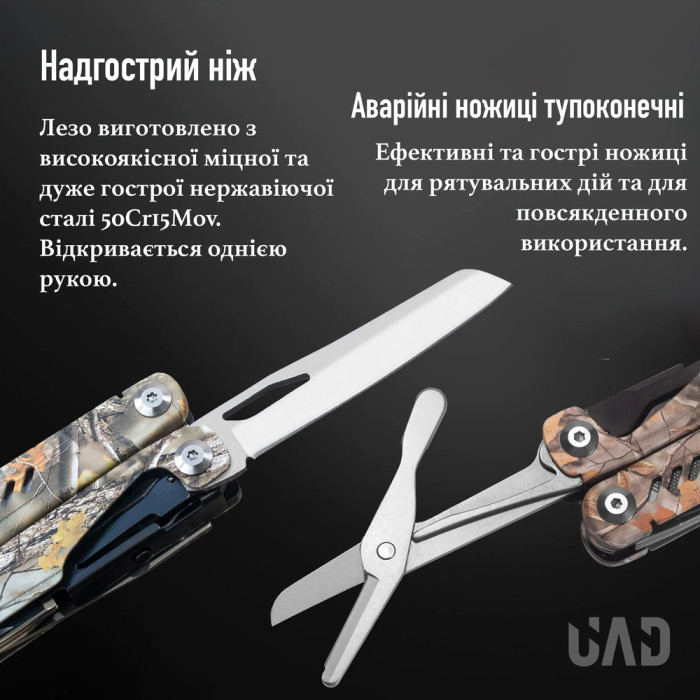 Мультитул професійний UAD ForestPro 19 інструментів Камуфляж 420/440 