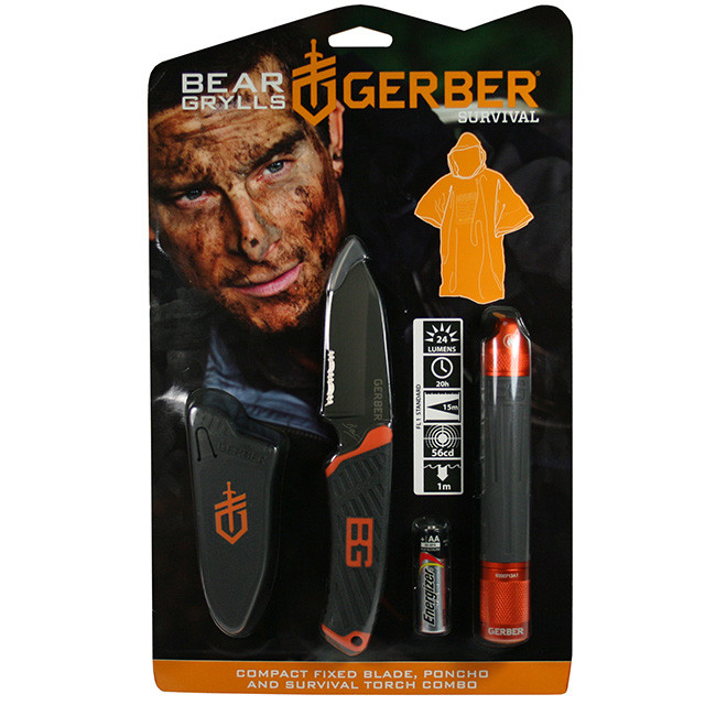 Набір для виживання Gerber Bear Grylls ліхтар + ніж + пончо, 31-002493 Original 