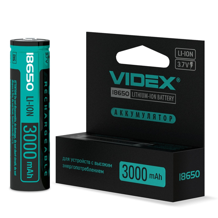 Акумулятор Videx Li-Ion 18650-P (ЗАХИСТ) 3000mAh color box/1pc 20/160 