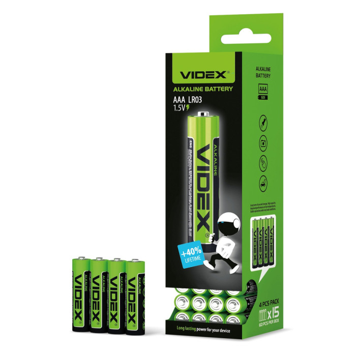 Батарейки лужні Videx LR03/AAA 4шт упак (LR03/AAA 4pcs S)