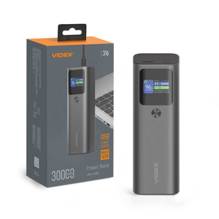 Повербанк 30000mAh VIDEX VPB-316 PD140W Grey 