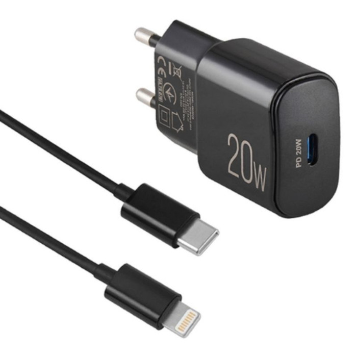 Мережевий зарядний пристрій Brevia ePower PD20W + Cable USB-C to Lightning 1m 