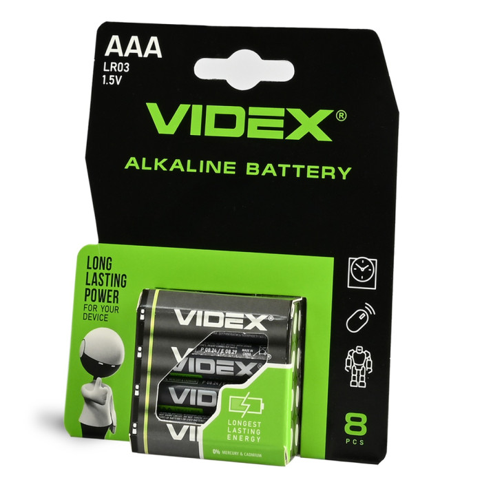 Батарейки лужні Videx LR03/AAA 8шт упак