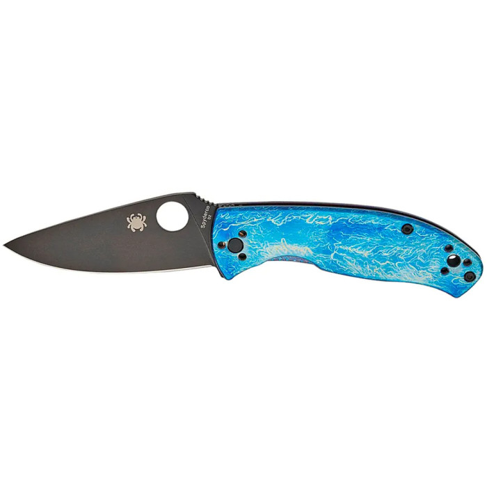 Ніж Spyderco Tenacious Black Blade, D-2, Titanium blue 