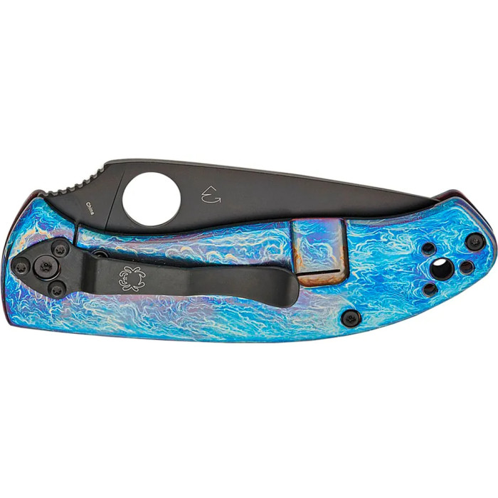 Ніж Spyderco Tenacious Black Blade, D-2, Titanium blue 