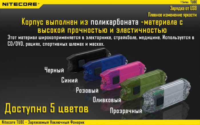 Ліхтар-брелок Nitecore TUBE, 45 люмен (розовый) 