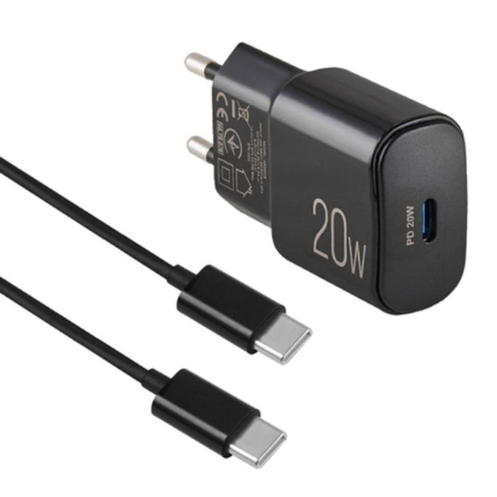 Мережевий зарядний пристрій Brevia ePower PD20W + Cable USB-C to USB-C 1m 