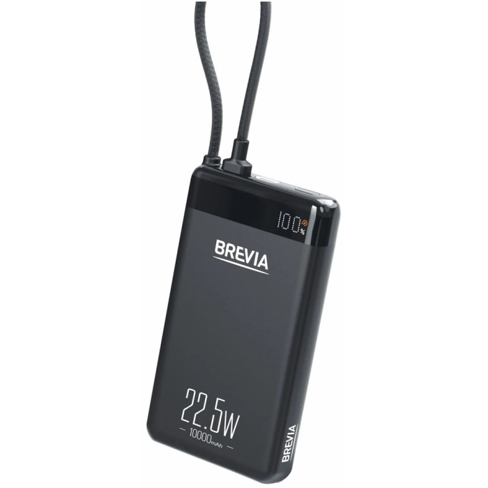 Повербанк (Power Bank) Brevia ePower LCD 10000mAh 22,5W SuperSlim Metal Black + cable 