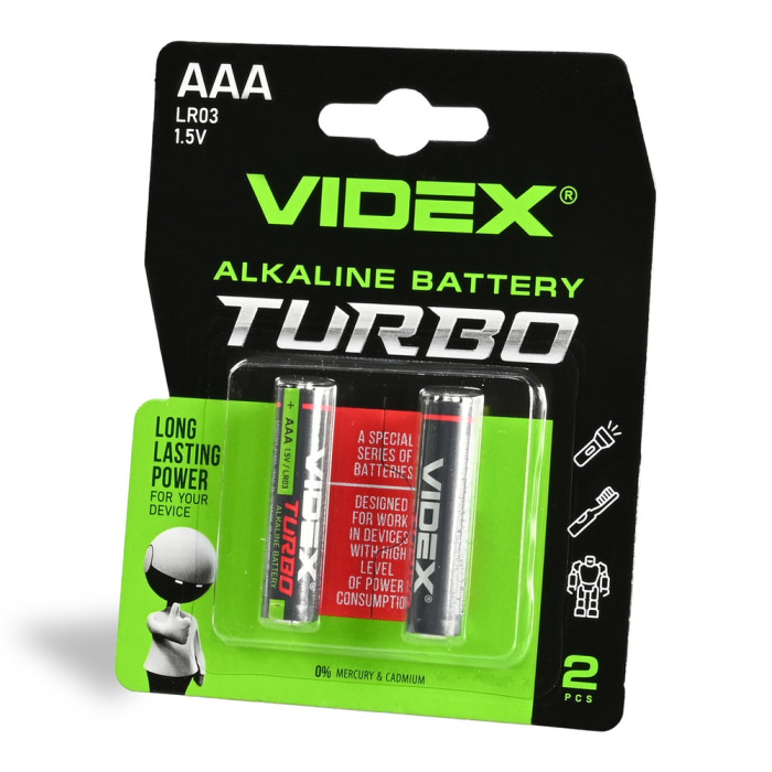 Батарейки лужні Videx LR03/AAA Turbo 2шт упак