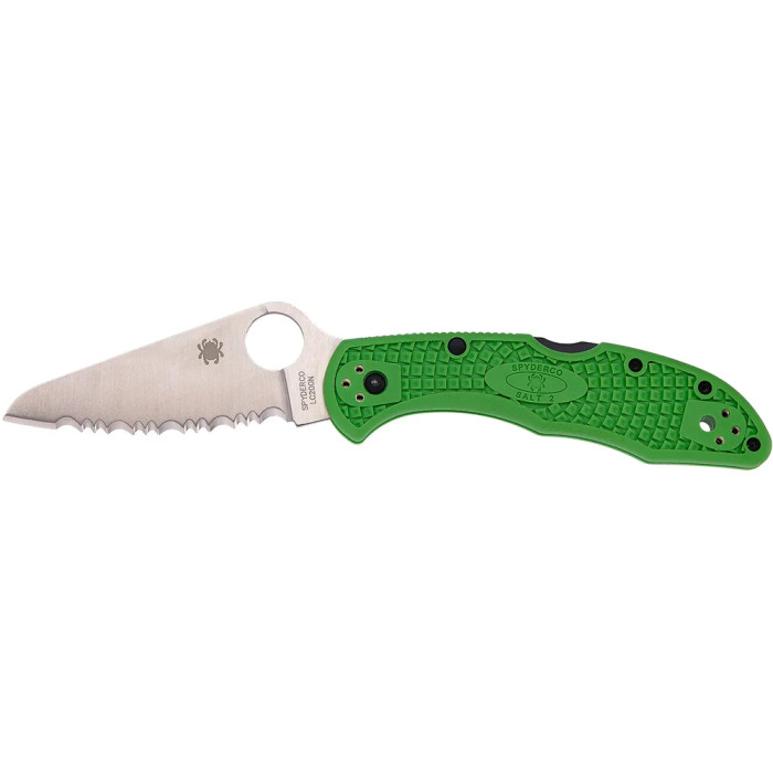 Ніж Spyderco Salt 2, серрейтор, LC200N, FRN green 