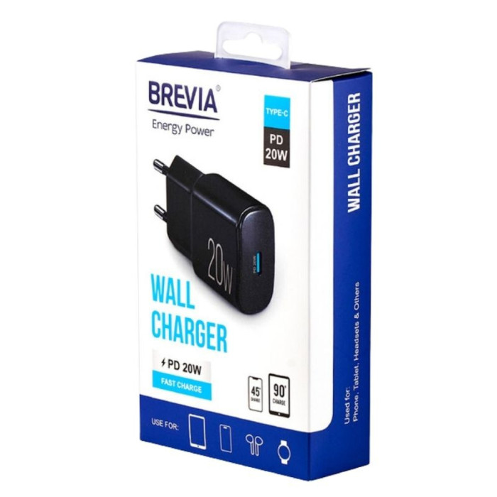 Мережевий зарядний пристрій Brevia ePower PD20W USB-C 