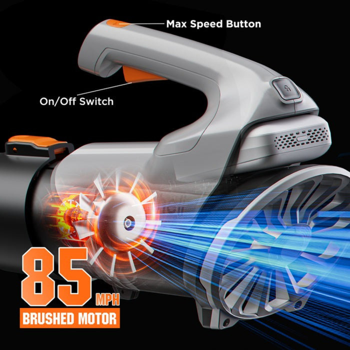 Акумуляторна повітродувка садова Litheli, живлення від павербанку (УМБ Litheli Power Bank 10000 mAh, 45 W, 2А в комплекті) 