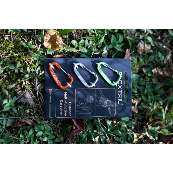 Набір карабінів алюмінієвих Flextail, 3 шт (сірий, помаранчевий, зелений) 
