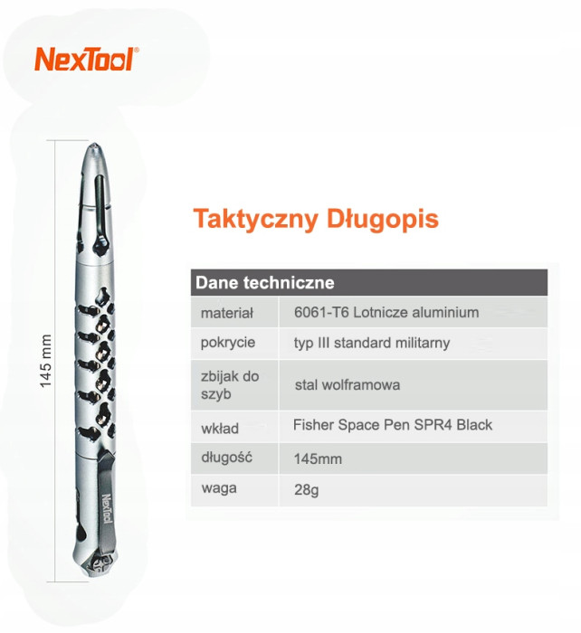 Ручка тактична NexTool Dino Bone KT5506 (145мм) 